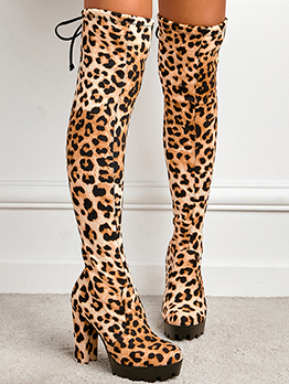 Sexy Leopard Lace Up Over The Knee Boots 