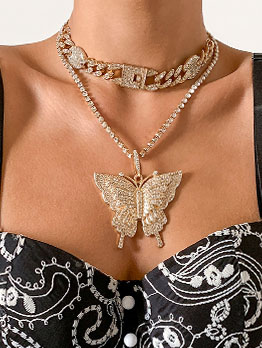 Party Butterfly Rhinestone Pendant Necklace Set