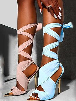 Trendy Solid Lace Up Stiletto Heeled Sandals