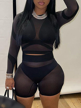 Sexy Black See Through Cropped Top And Pant Sets