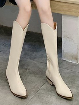 Vintage Solid Pointed Zip-Up High Boots