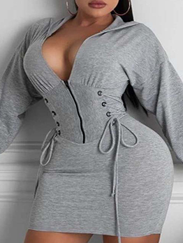 Casual Solid Plus Size Hoodies Dress For Women