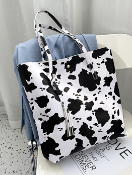 Travel Casual Cow Printed Plaid Tote Bag