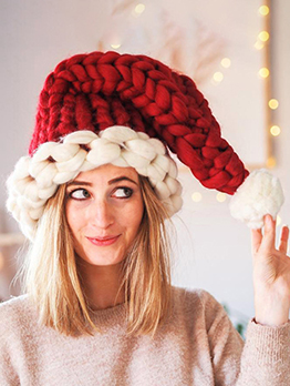 Hand-Knitted Woolen Thick Needles Christmas Hat