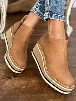 Fashion Contrast Color Zipper Wedge Ankle Boots  