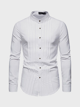 New Ruched Long Sleeve Stand Collar Shirts 
