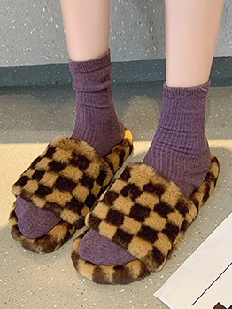 House Contrast Color Plaid Slippers For Women