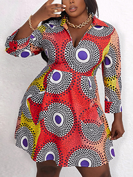 Printed Plus Size Long Sleeve Dress For Women