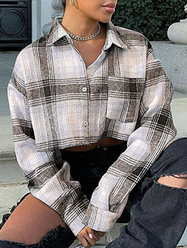 Casual Plaid Turn-Down Single Breasted Blouse