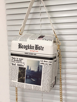 Chic Newspaper Printed Box Shape Shoulder Bag