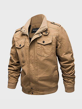 Casual Solid Zipper Jacket For Men