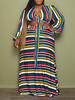 Plus Size Striped Top With Maxi Skirt 