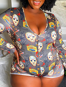 Printed Casual Fashion Plus Size Rompers