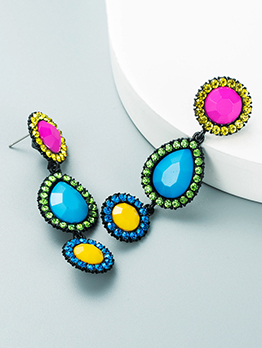 Attractive Colored Round Water Drop Rhinestone Earring