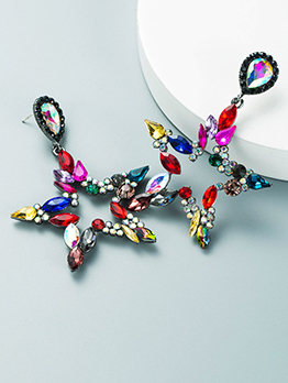 Attractive Multicolored Five-Pointed Star Evening Earrings