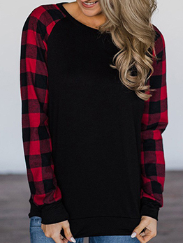 Casual Plaid Contrast Color Long Sleeve Tee Shirts