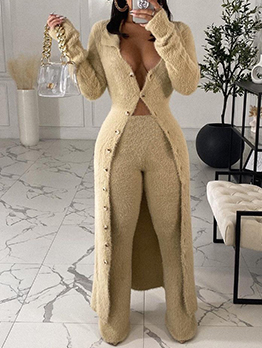 Solid Long Coat And Pant Sets For Women