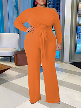 Plus Size Inclined Shoulder Two Piece Outfits 