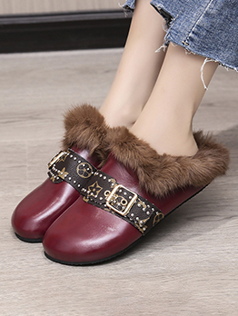 Casual Plush Patchwork Slip On Shoes 