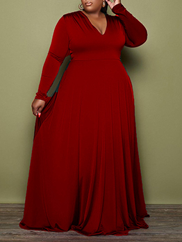 Plus Size Solid Long Sleeve Evening Dress