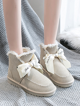 Fashion Bow Warm Plush Snow Boots 