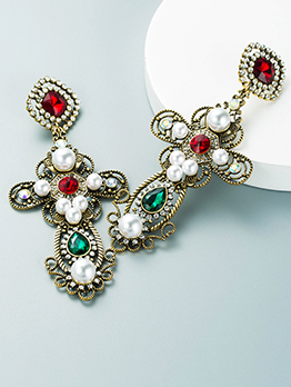 Elegant Shape Vintage Faux-Pearl Cross Earrings
