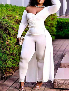 Long Sleeve Solid Plus Size 2 Piece Long Sets