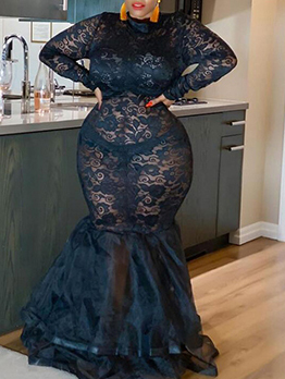 Perspective Lace Sexy Black Plus Size Dresses