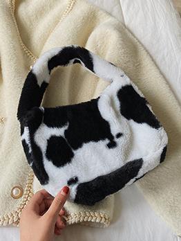 Casual Cow Print Fluffy White Hand Bag Tote Bags