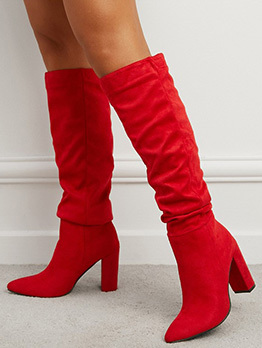 Fall Solid Ruched Point Toe Mid Calf Boots 
