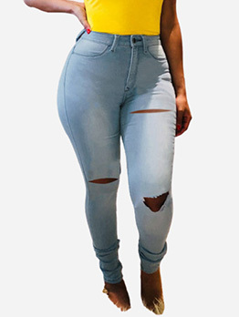 Hollow Out Fitted Stylish Plus Size Pencil Jeans
