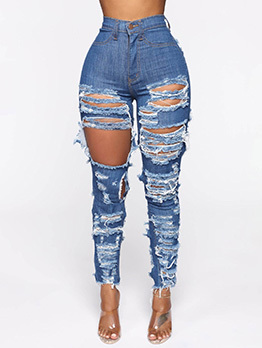 Night Club Hollow Out Mid Waist Denim Jeans 