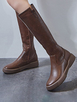 Vintage Round Toe Side Zipper Mid Calf Boots