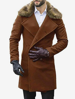 Winter Polo Collar Patchwork Woolen Long Coat 