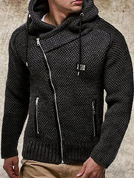 Popular Hooded Zipper Long Sleeve Sweater Coat 