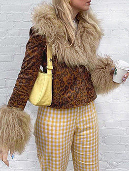 Fashionable Leopard Patchwork Plush Jacket For Ladies