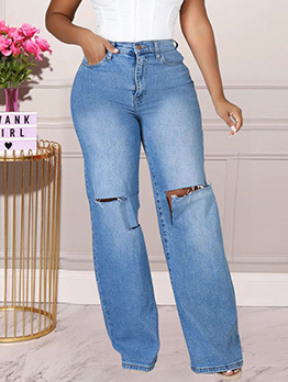 Hollow Out Casual Fashion Wide Legged Jeans