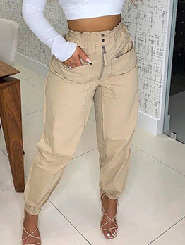 Casual Solid Pocket Long Cargo Pant For Women