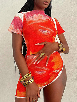 Trendy Printed Short Sleeve 2 Piece Skirt Sets