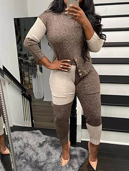 Contrast Color Long Sleeve Two Piece Casual Sets 