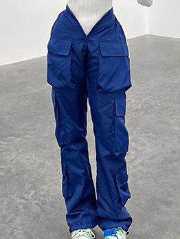 Cool Blue Elastic Fly Cargo Long Pant For Women