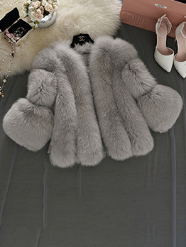 Faux Fur Fluffy Solid White Ladies Winter Short Coats