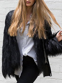 Stylish Pure Color Faux Fur Ladies Winter Coats