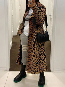 Euro Style Leopard Long Coat For Ladies