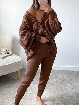 Casual V Neck Sweater With Long Pants Set 