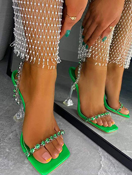 Rhinestone Square Toe Goblet Heel Ladies Sandal