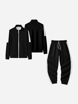 Simple Design Zipper Matching Activewear Sets For Men
