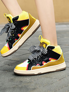Contrast Color Lace Up High Top Casual Shoes