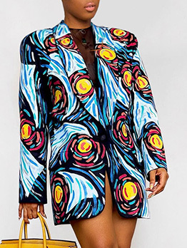 Abstract Print Long Sleeve Ladies Blazer Coats