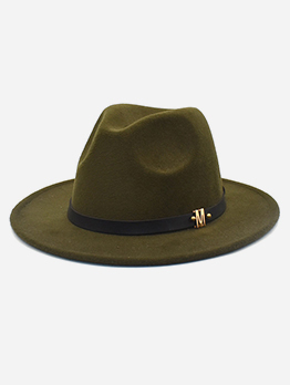 Felt Solid Golden M Fedora Hat For Unisex